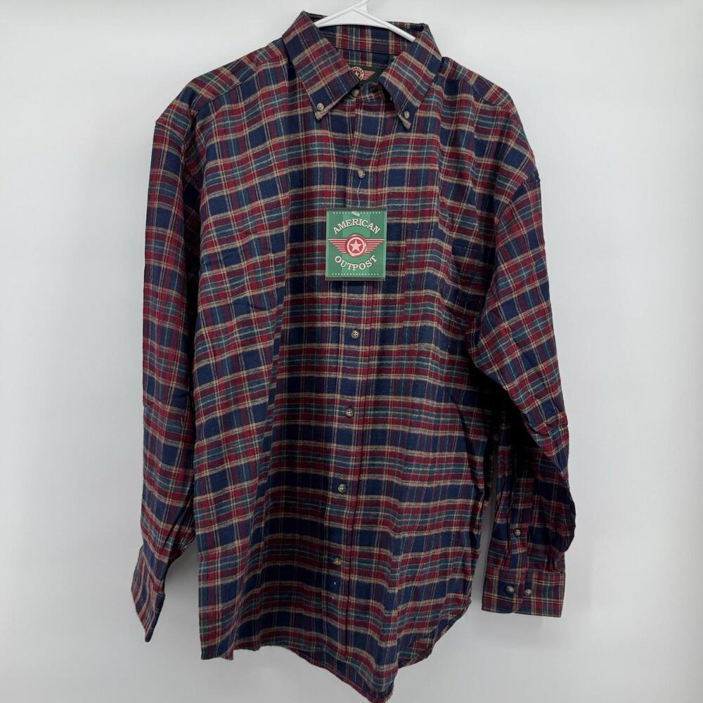 American Outpost Plaid Mens Large Cotton Long Sleeve Flannel button Shirt